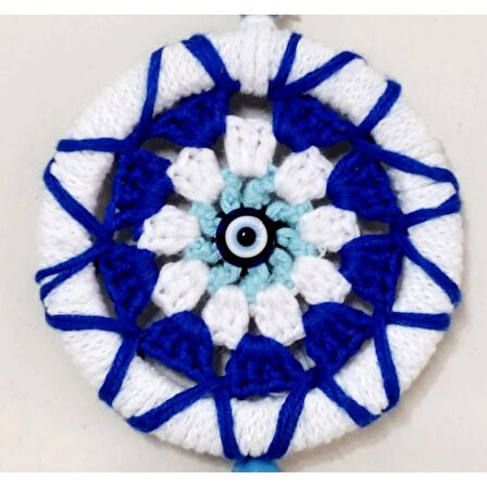 Dodes Ponponlu Nazar Boncuğu Desenli El Yapımı Mini Kapı, Duvar ve Araba Süsü