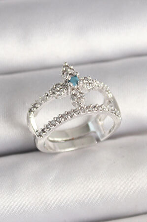 Dodes Pirinç Gümüş Renk Zirkon Taşlı Ayarlanabilir Model Kadın Yüzük TG27BYK3680