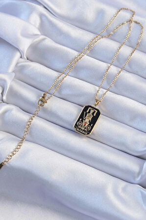 Dodes 316L Çelik Zincir Altın Renk Siyah Mineli Tarot Kolye TG27BKO9247