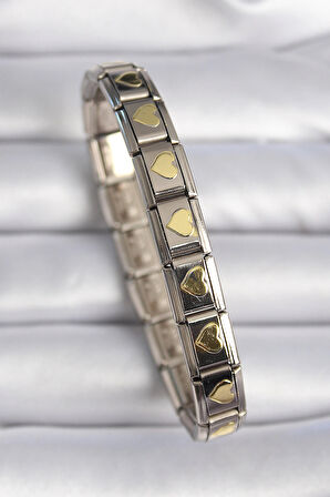 Dodes Dodes 316L Çelik Gümüş Renk Gold Kalp İşleme Nomination Charm Bileklik TG27BB6460