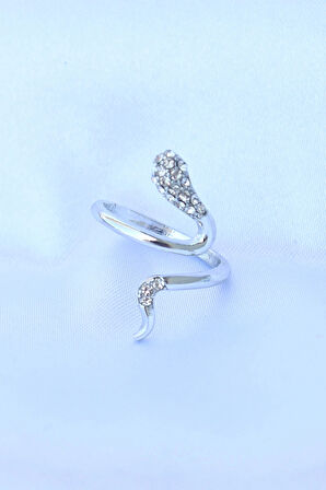 Dodes Pirinç Gümüş Renk Ayarlanabilir Zirkon Taşlı Yılan Yüzük TG27BYK3187