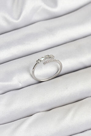 Dodes Pirinç Gümüş Renk Kalpli Detaylı Zirkon Taşlı Kadın Yüzük TG27BYK3841