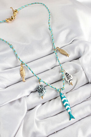 Dodes Dodes Seramik Motifli Balık Figürlü Model Mavi İp Kadın Kolye TG27BKO10396