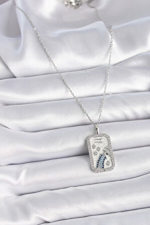 Dodes 316L Çelik Gümüş Renk Zincir Kova Burcu Zirkon Taşlı Kadın Kolye TG27BKO9447