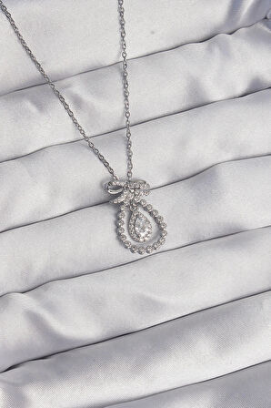 Dodes Dodes 316L Çelik Gümüş Renk Fiyonk Detaylı Zirkon Taşlı Damla Model Kolye TG27BKO8930