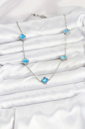 Dodes 316L Çelik Zincir Gümüş Renk Buz Mavisi Baby Boy Yonca Kadın Kolye TG27BKO10576