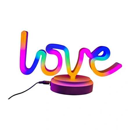 Dodes Neon Işıklı Love Yazılı Masa Gece Lambası PİL+USB