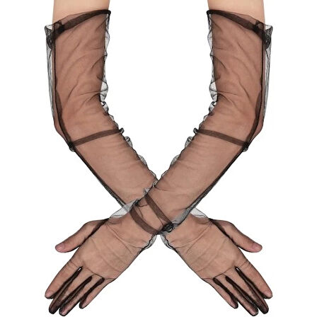 Dodes Uzun Boy Likralı Siyah Yetişkin Mega Tül Eldiven