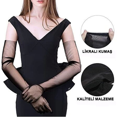 Dodes Uzun Boy Likralı Siyah Yetişkin Mega Tül Eldiven