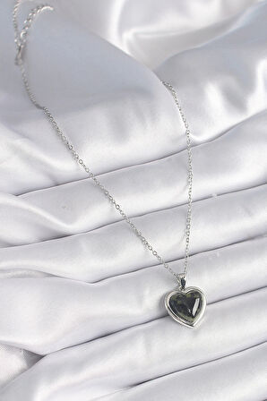 Dodes 316L Çelik Gümüş Renk Yeşil Mineli Kalp Model Kadın Kolye TG27BKO9526