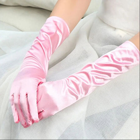 Dodes Uzun Boy Ekstra Parlak Saten Eldiven Pembe Renk