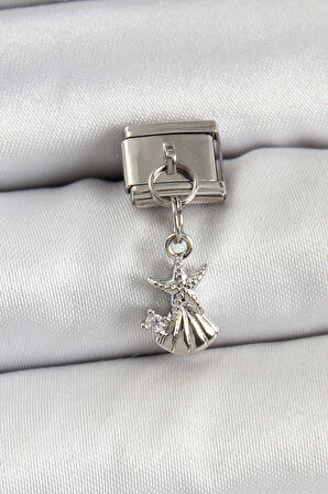 Dodes 316L Çelik Sallantılı Zirkon Taşlı Deniz Yıldızı Ve İstiridye Model Gümüş Renk Nomination Charm TG27BC1454