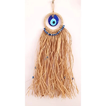 Dodes Cam Nazar Boncuklu Rafyalı Mini Duvar Süsü