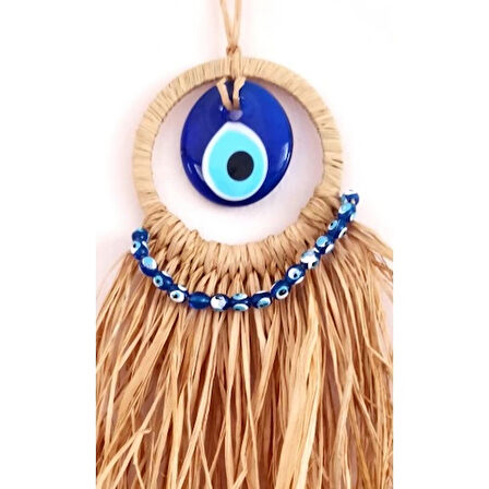 Dodes Cam Nazar Boncuklu Rafyalı Mini Duvar Süsü