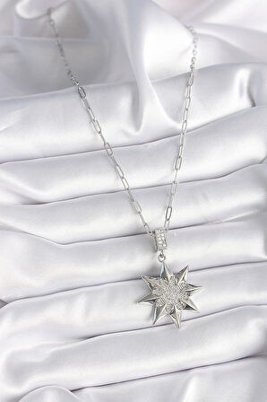 Dodes Dodes 316L Çelik Gümüş Renk Zirkon Taşlı Kutup Yıldızı Model Kadın Kolye TG27BKO9531