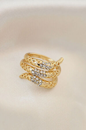 Dodes Ayarlamalı Altın Renk Metal Zirkon Taşlı Yüzük TG27BYK2040