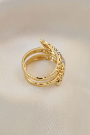 Dodes Ayarlamalı Altın Renk Metal Zirkon Taşlı Yüzük TG27BYK2040