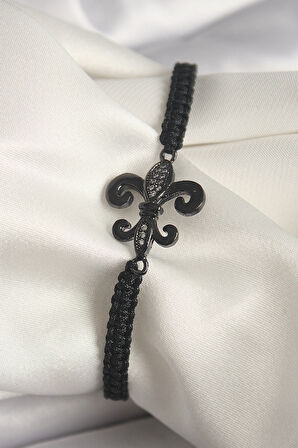 Dodes Pirinç Siyah Renk Zirkon Taş İşlemeli Zambak Figür Asansörlü Makrome Model Kadın Bileklik TG27BB6805