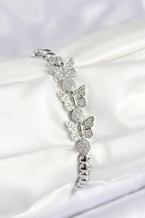 Dodes Dodes Pirinç Zirkon Taşlı Kelebek Model Gümüş Renk Kadın Bileklik TG27BB7892