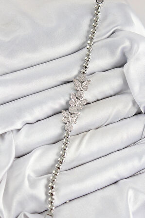 Dodes Dodes Pirinç Zirkon Taşlı Kelebek Model Gümüş Renk Kadın Bileklik TG27BB7892