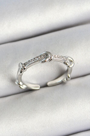 Dodes Pirinç Düğüm Figürlü Zirkon Taşlı Gümüş Renk Ayarlanabilir Kadın Yüzük TG27BYK3777