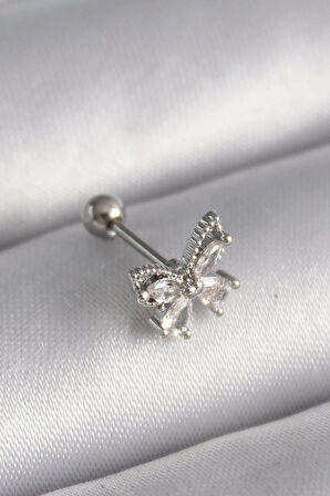 Dodes 316L Çelik Gümüş Renk Zirkon Taşlı Kelebek Tragus Piercing TG27PR1233
