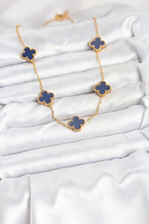 Dodes Dodes 316L Çelik Zincir Gold Renk Lacivert Yonca Kadın Kolye TG27BKO10567