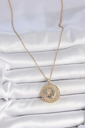 Dodes 316L Çelik Gold Renk Mix Renk Ay Güneş Model Kadın Kolye TG27BKO10095