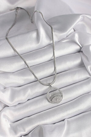 Dodes 316L Çelik Gümüş Renk İtalyan Zincir Zirkon Taşlı Göz Model Kadın Kolye TG27BKO9598