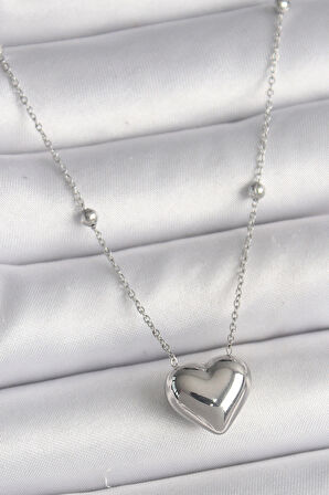 Dodes Dodes 316L Çelik Gümüş Renk Topçuk Detay Zincir Kalp Model Kadın Kolye TG27BKO9773