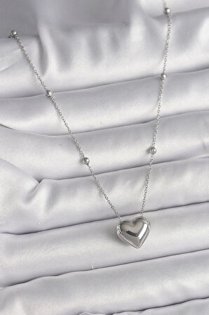 Dodes Dodes 316L Çelik Gümüş Renk Topçuk Detay Zincir Kalp Model Kadın Kolye TG27BKO9773