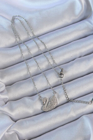 Dodes Dodes 316L Çelik Zincir Gümüş Renk Zirkon Taşlı Kuğu Kolye TG27BKO9150