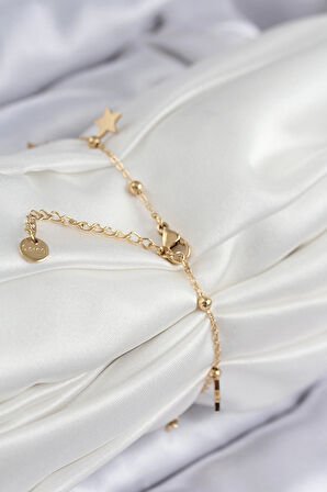 Dodes 316L Çelik Sıralı Yıldız Model Gold Renk Kadın Bileklik TG27BB7825