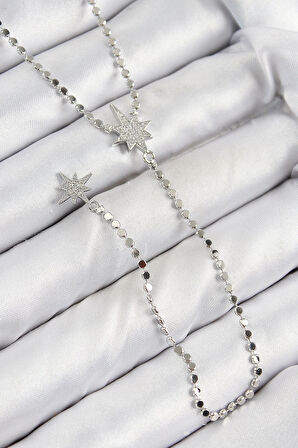 Dodes Pirinç Zirkon Taşlı Ezme Zincirli Kutup Yıldızı Model Gümüş Renk Y Kolye TG27BKO10468