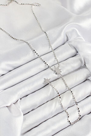 Dodes Pirinç Zirkon Taşlı Ezme Zincirli Kutup Yıldızı Model Gümüş Renk Y Kolye TG27BKO10468