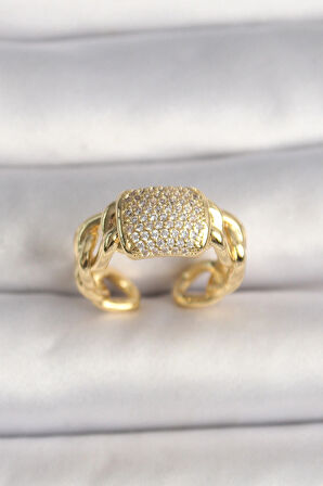 Dodes Dodes Pirinç Gold Renk Ayarlanabilir Zirkon Taşlı Kadın Yüzük TG27BYK3596