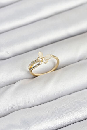 Dodes Dodes Pirinç Gold Renk Kelebek Zirkon Taşlı Kadın Yüzük TG27BYK3854