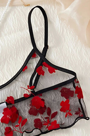 Dodes Çiçek Desenli Siyah Transparan Şortlu Gecelik DL1377