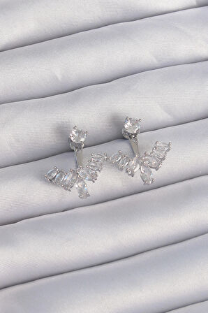 Dodes Pirinç Gümüş Renk Zirkon Taşlı V Model Küpe TG27BKP9290