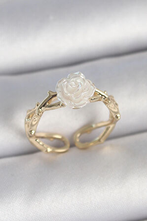 Dodes Pirinç Gold Renk Beyaz Gül Model Ayarlanabilir Kadın Yüzük TG27BYK3731