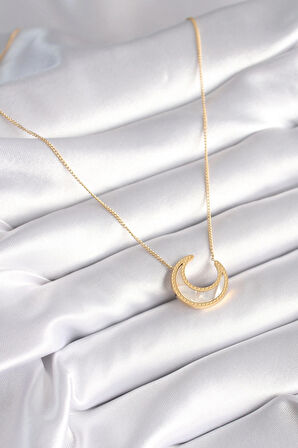 Dodes 316L Çelik Gold Renk Beyaz Sedefli Hilal Model Kadın Kolye TG27BKO8362