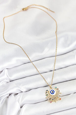Dodes Dodes 316L Çelik Zirkon Taşlı Nazar Model Gold Renk Kadın Kolye TG27BKO10544