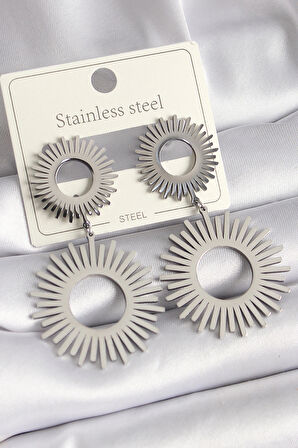 Dodes Dodes 316L Çelik Gümüş Renk Sallantı Güneş Model Kadın Küpe TG27BKP9711