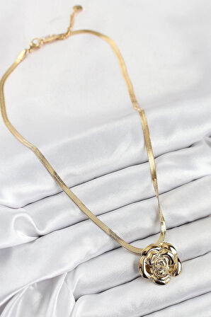 Dodes 316L Çelik Gül Figürlü İtalyan Zincir Model Gold Renk Kadın Kolye TG27BKO10513
