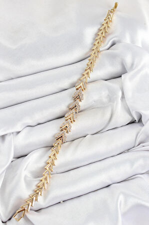 Dodes Pirinç Zirkon Taşlı Sıralı Ok Model Gold Renk Kadın Bileklik TG27BB7559