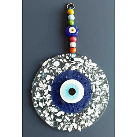 Dodes Mavi Nazar Boncuklu Beyaz Kesme Cam Desenli Duvar Süsü Nazarlık