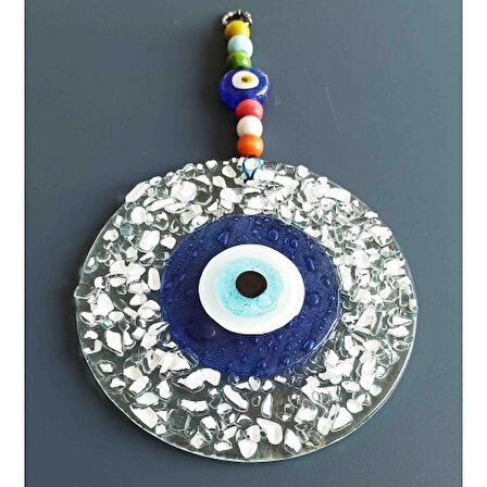 Dodes Mavi Nazar Boncuklu Beyaz Kesme Cam Desenli Duvar Süsü Nazarlık