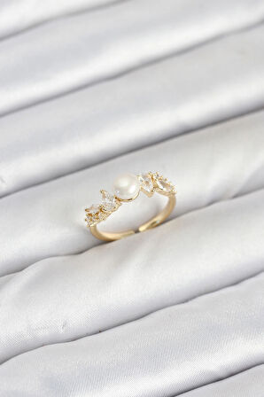 Dodes Dodes Pirinç Gold Renk Zirkon Taşlı İncili Model Kadın Yüzük TG27BYK3852