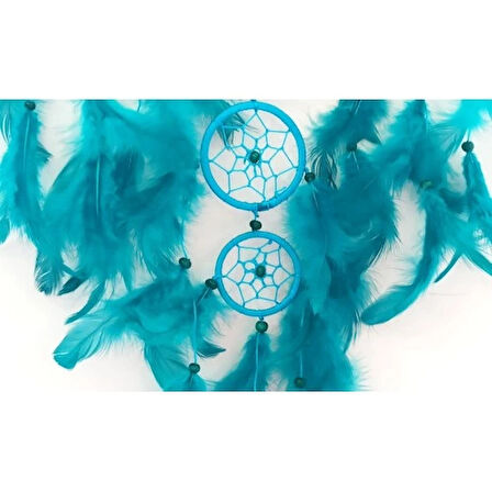 Dodes Turkuaz Rengi Kuş Tüylü Boncuklu Düş Kapanı El Yapımı Duvar Süsü