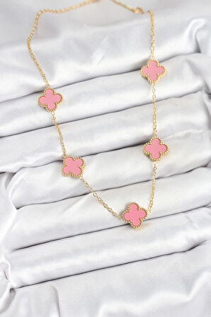Dodes 316L Çelik Zincir Gold Pembe Renk Yonca Kadın Kolye TG27BKO10583